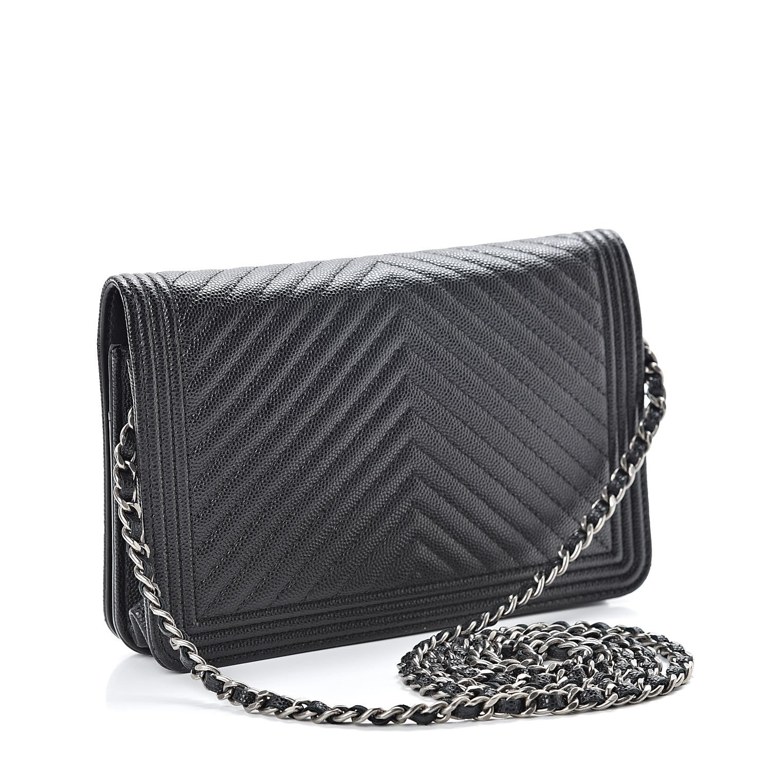 Chanel Caviar Chevron Quilted Boy Wallet On Chain WOC Black 3 of 13