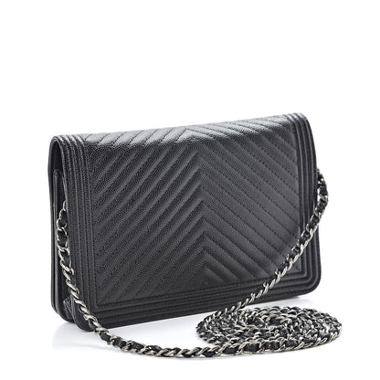 Chanel Caviar Chevron Quilted Boy Wallet On Chain WOC Black 3 of 13