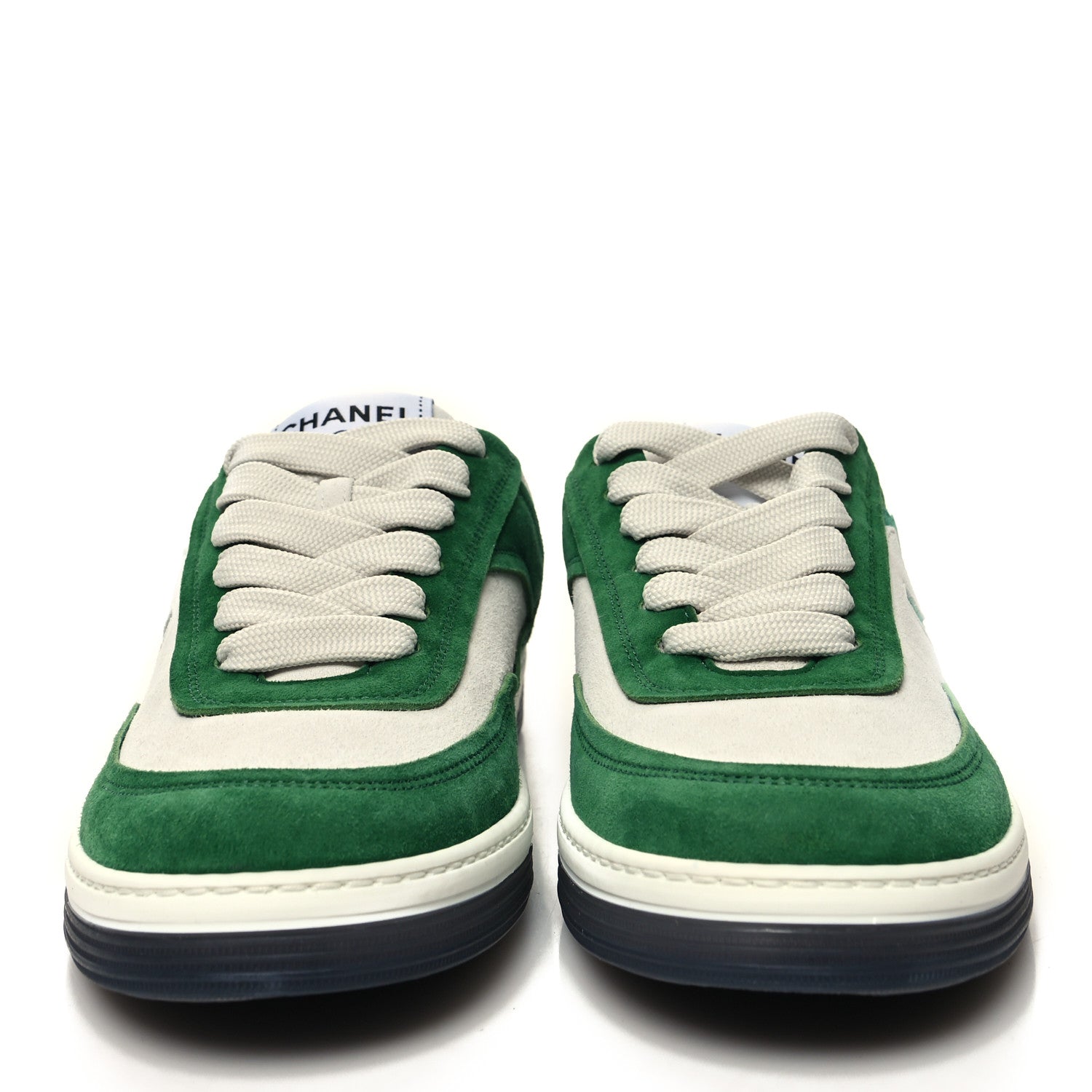 Chanel Suede Kidskin Womens CC Sneakers 38 White Green 2 of 9