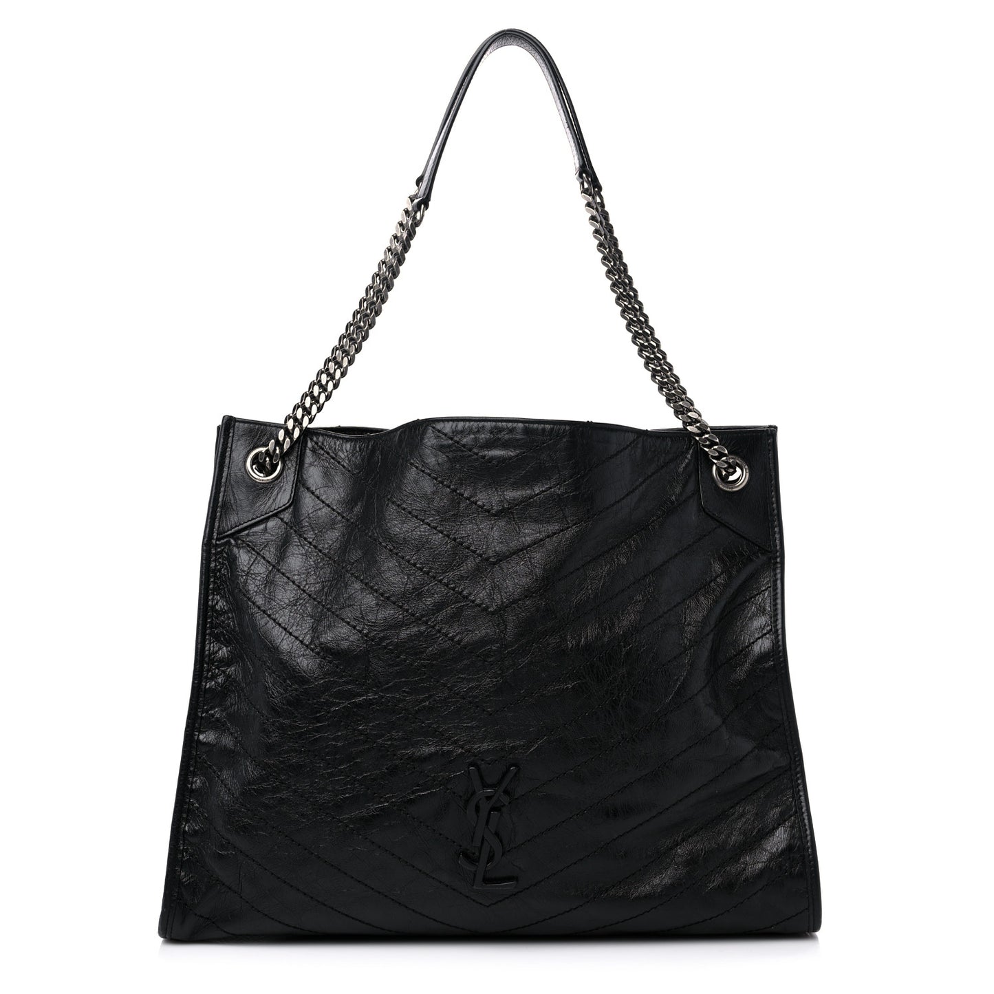 Crinkled Calfskin Matelasse Monogram Niki Shoulder Bag Black