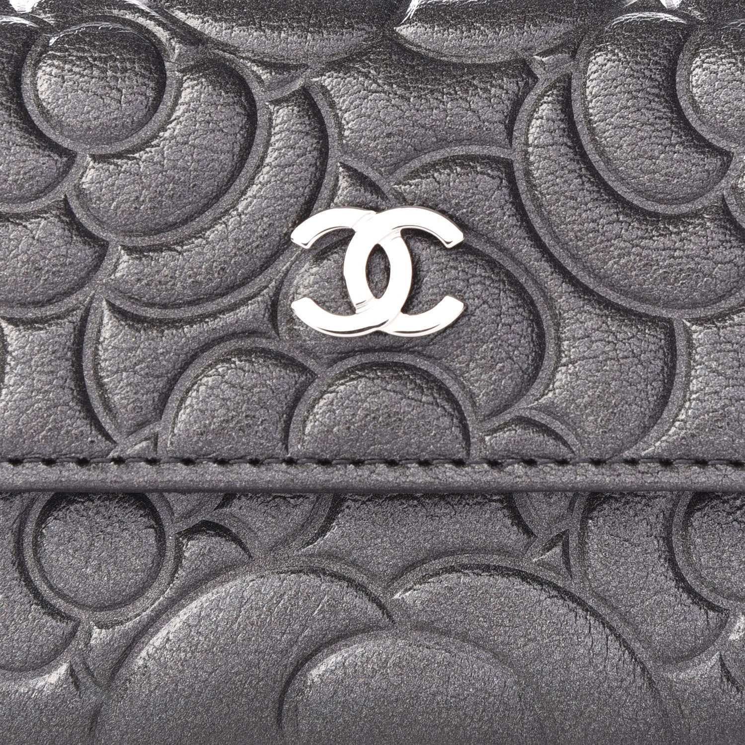 Chanel Goatskin Camellia Embossed Flap Card Holder Wallet Grey 10 of 11