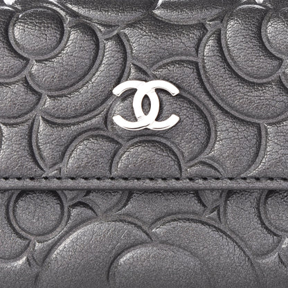 Chanel Goatskin Camellia Embossed Flap Card Holder Wallet Grey 10 of 11