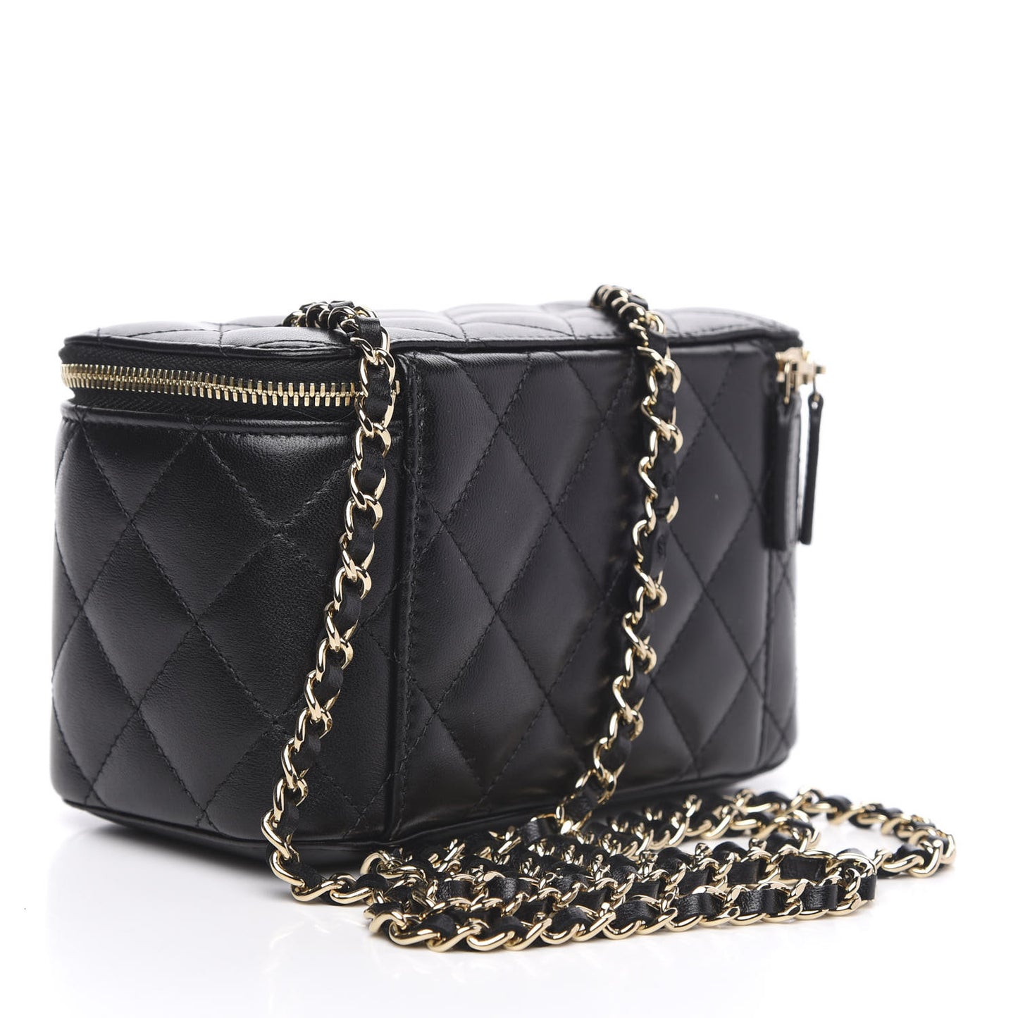Lambskin Quilted Small Vanity Case With Chain Black