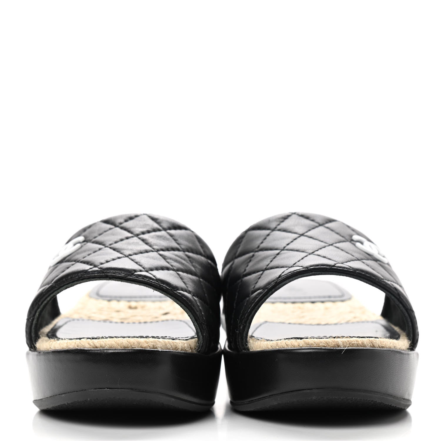 Chanel Lambskin Quilted CC Espadrille Slip On Sandals 35 Black 2 of 10