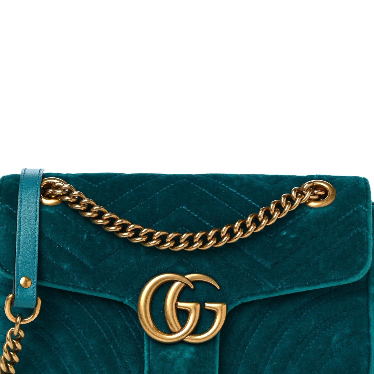 Gucci Velvet Matelasse Small GG Marmont Shoulder Bag Pavone Cyan 9 of 14