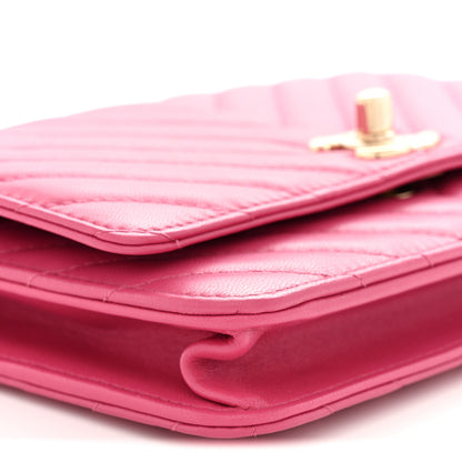 Chanel Lambskin Chevron Quilted Trendy CC Wallet On Chain WOC Pink 9 of 11