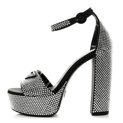 Prada Satin Crystal Triangle Logo 40/135mm Platform Sandals 38 Cristal 1 of 8