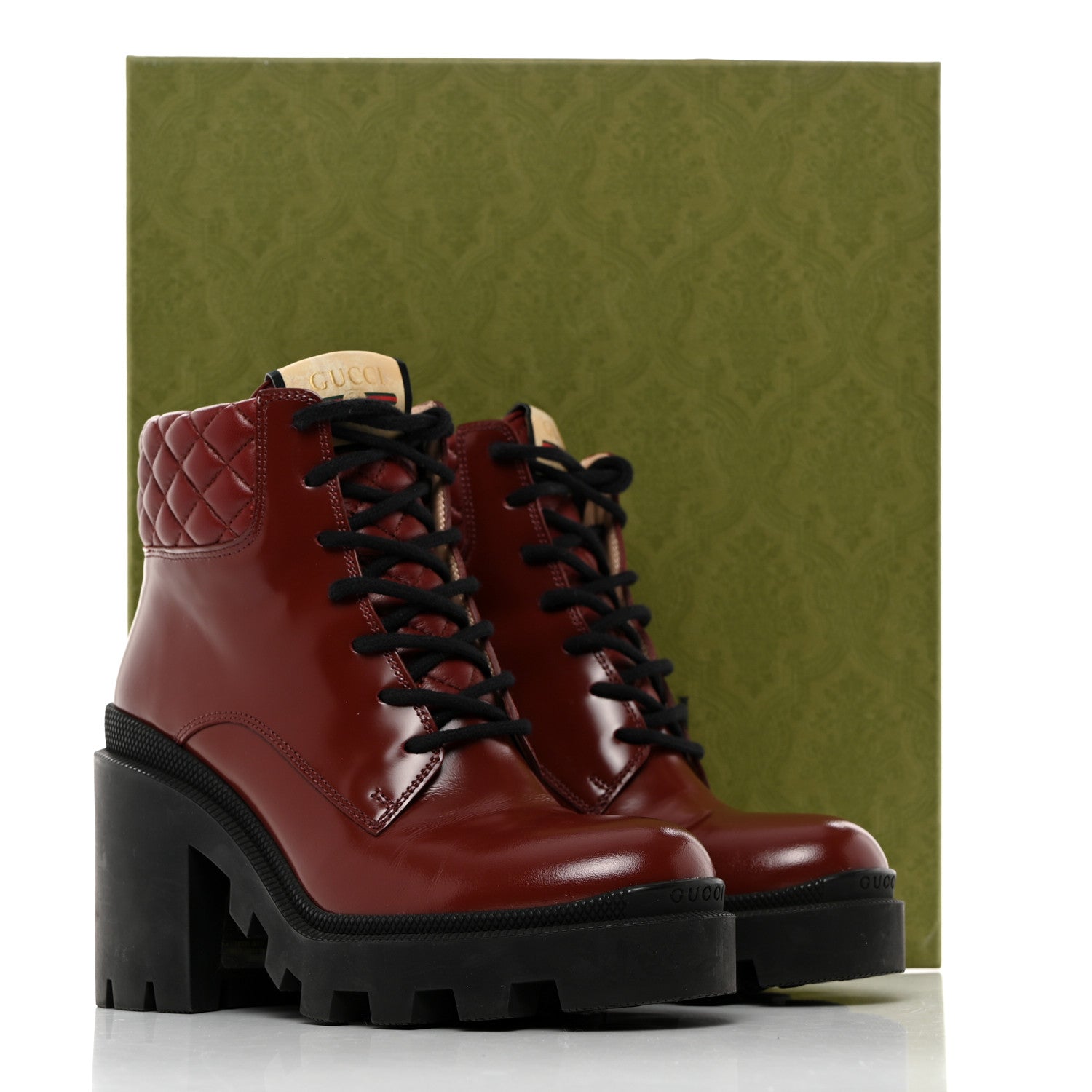 Gucci Magnum Calfskin Nappa Quilted Lace Up Ankle Boots 36.5 Garnet Red 9 of 9