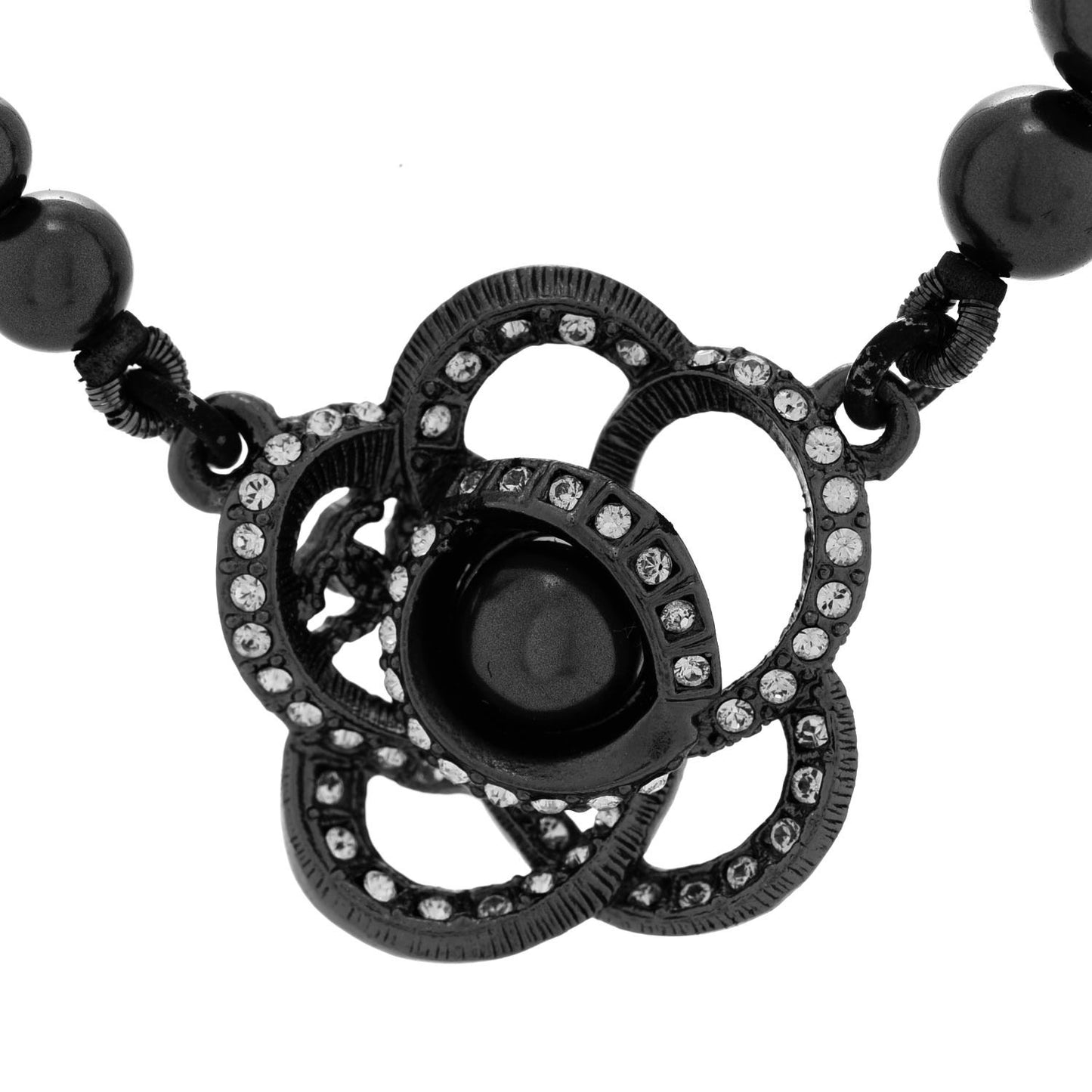 Ruthenium Beaded Crystal Camellia CC Necklace