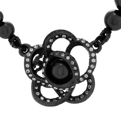 Chanel Ruthenium Beaded Crystal Camellia CC Necklace 4 of 7