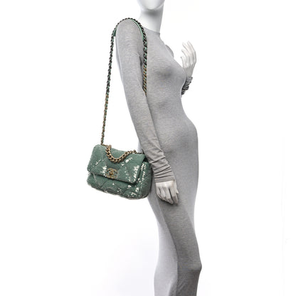 Chanel Sequin Quilted Medium Chanel 19 Flap Light Green 3 of 10