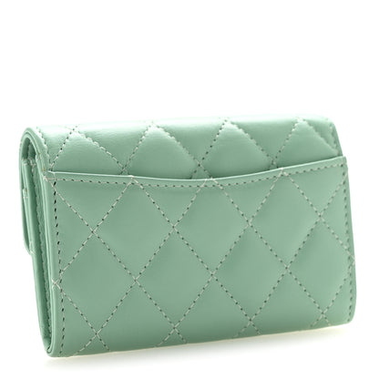 Chanel Lambskin Quilted Flap Card Holder Wallet Green 3 of 9