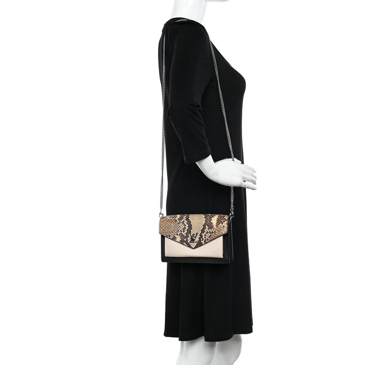 Soft Calfskin Snakeskin My Lockme Chain Pochette Black