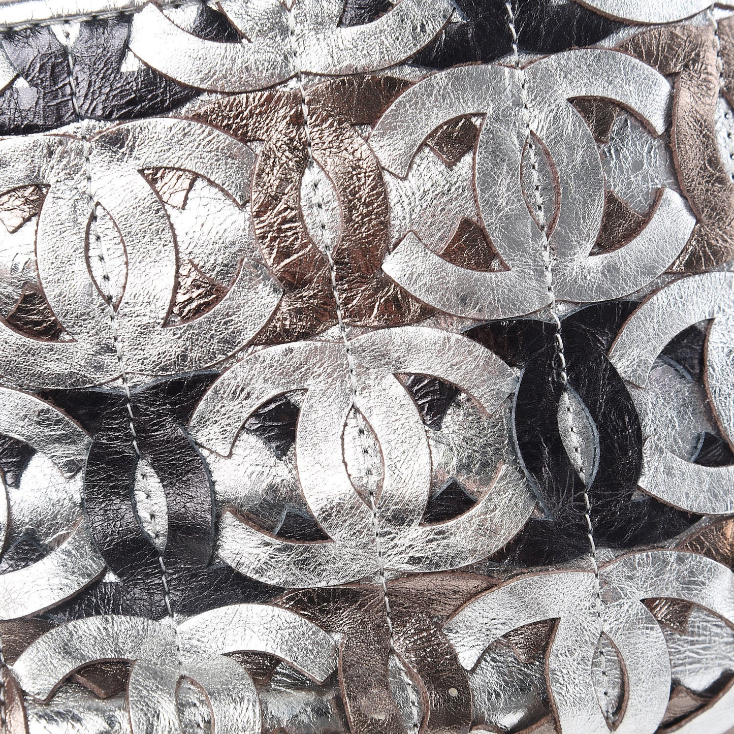 Metallic Crackled Calfskin Medium CC Mix Flap Silver Gold