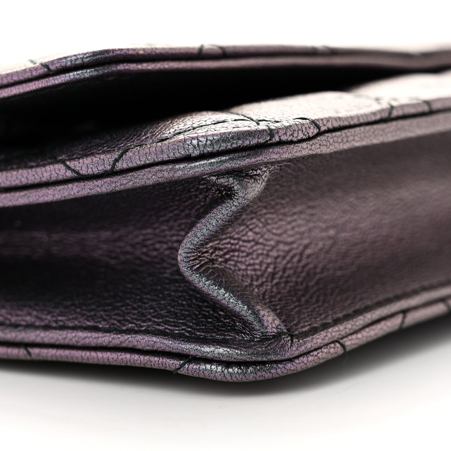 Iridescent Goatskin Quilted Wallet On Chain WOC Purple
