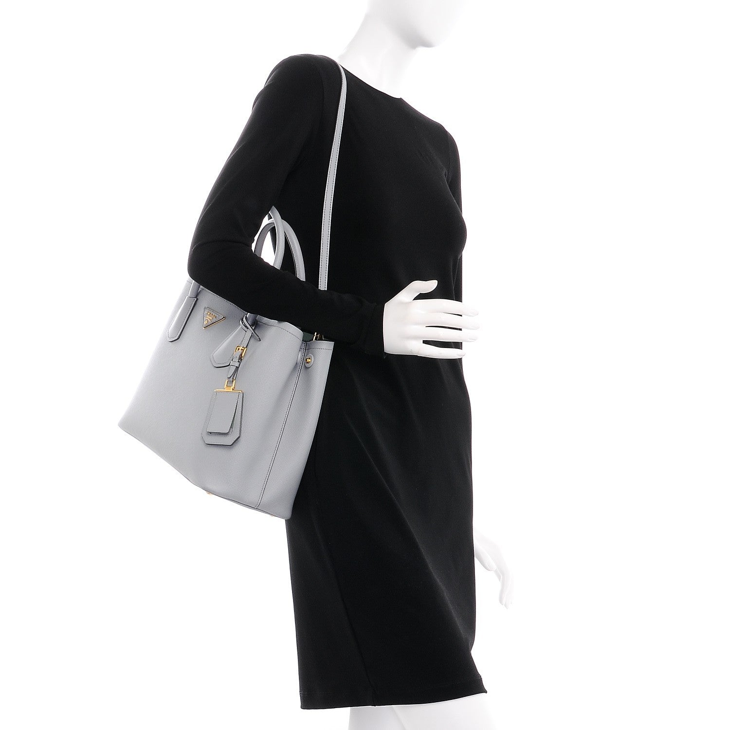 Prada Saffiano Cuir Large Double Bag Granito Acquamarina 2 of 10