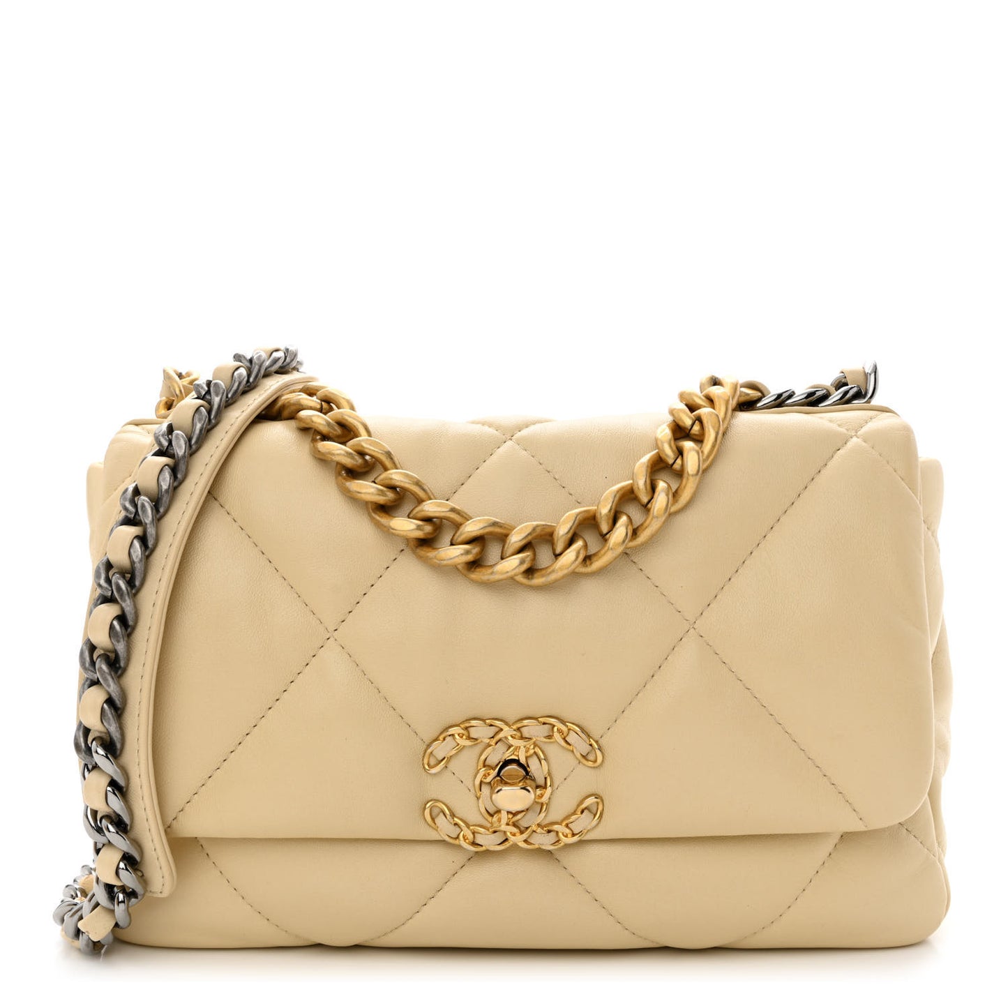 Lambskin Quilted Medium Chanel 19 Flap Beige