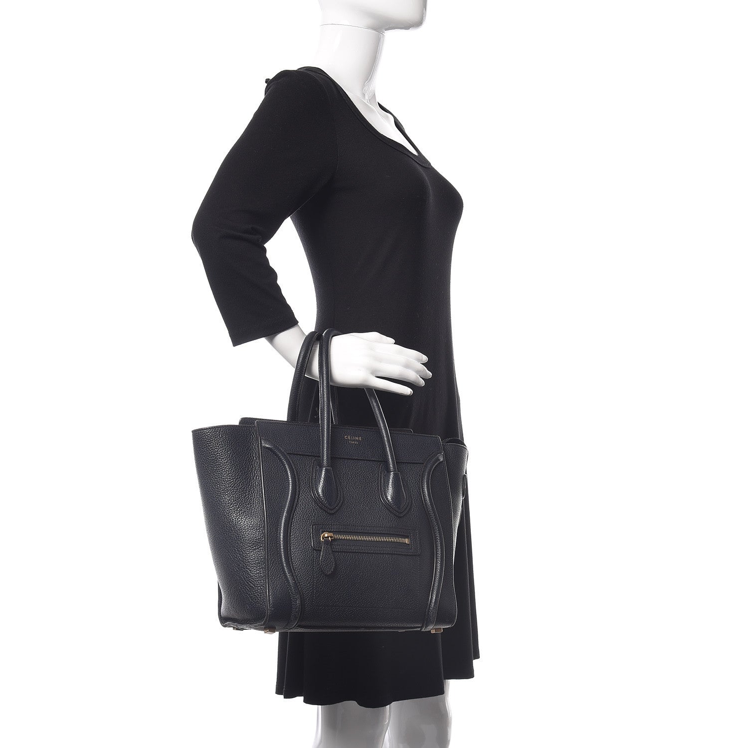 Celine Drummed Calfskin Micro Luggage Midnight 2 of 14