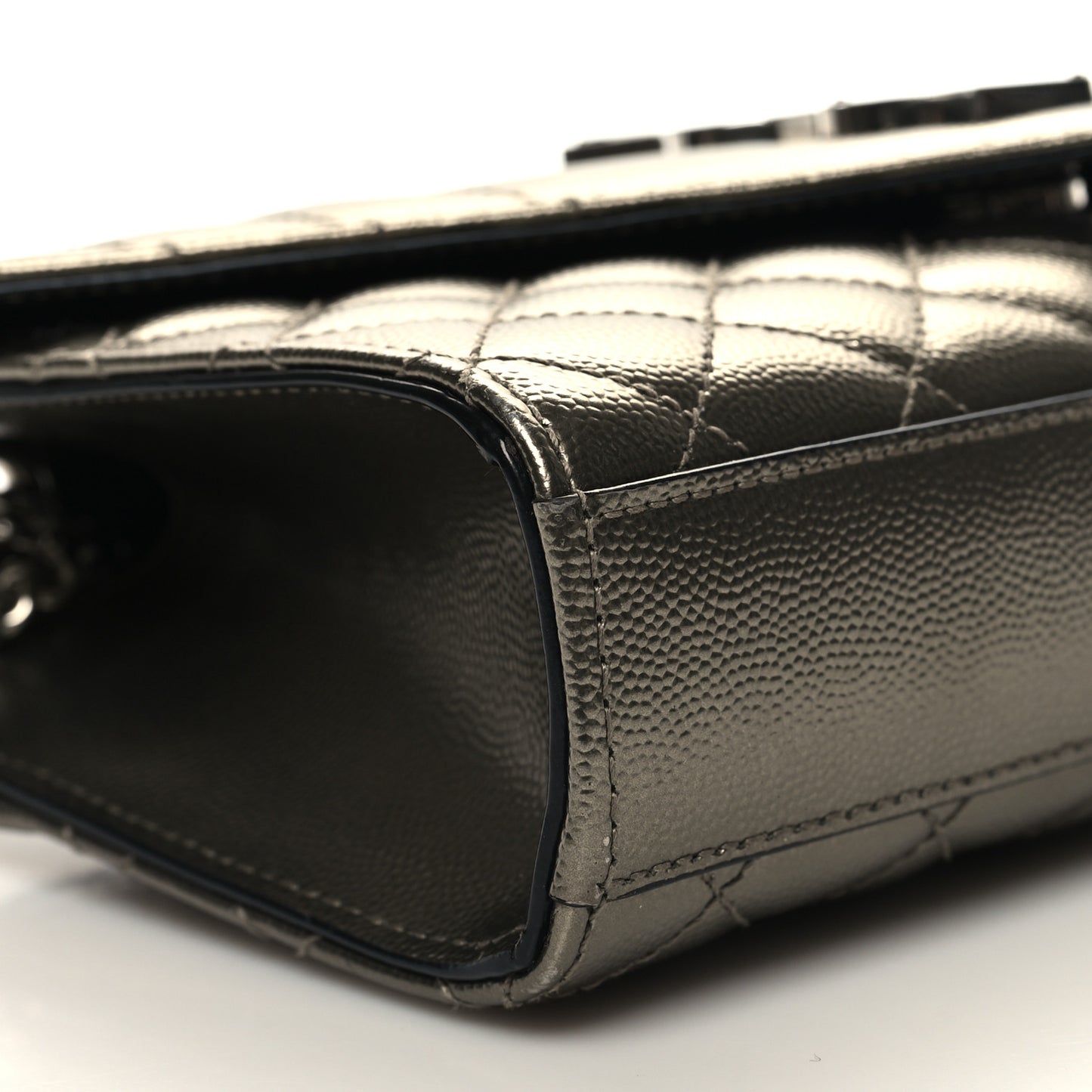 Metallic Grain De Poudre Textured Mixed Matelasse Triquilt Small Monogram Satchel Piombo