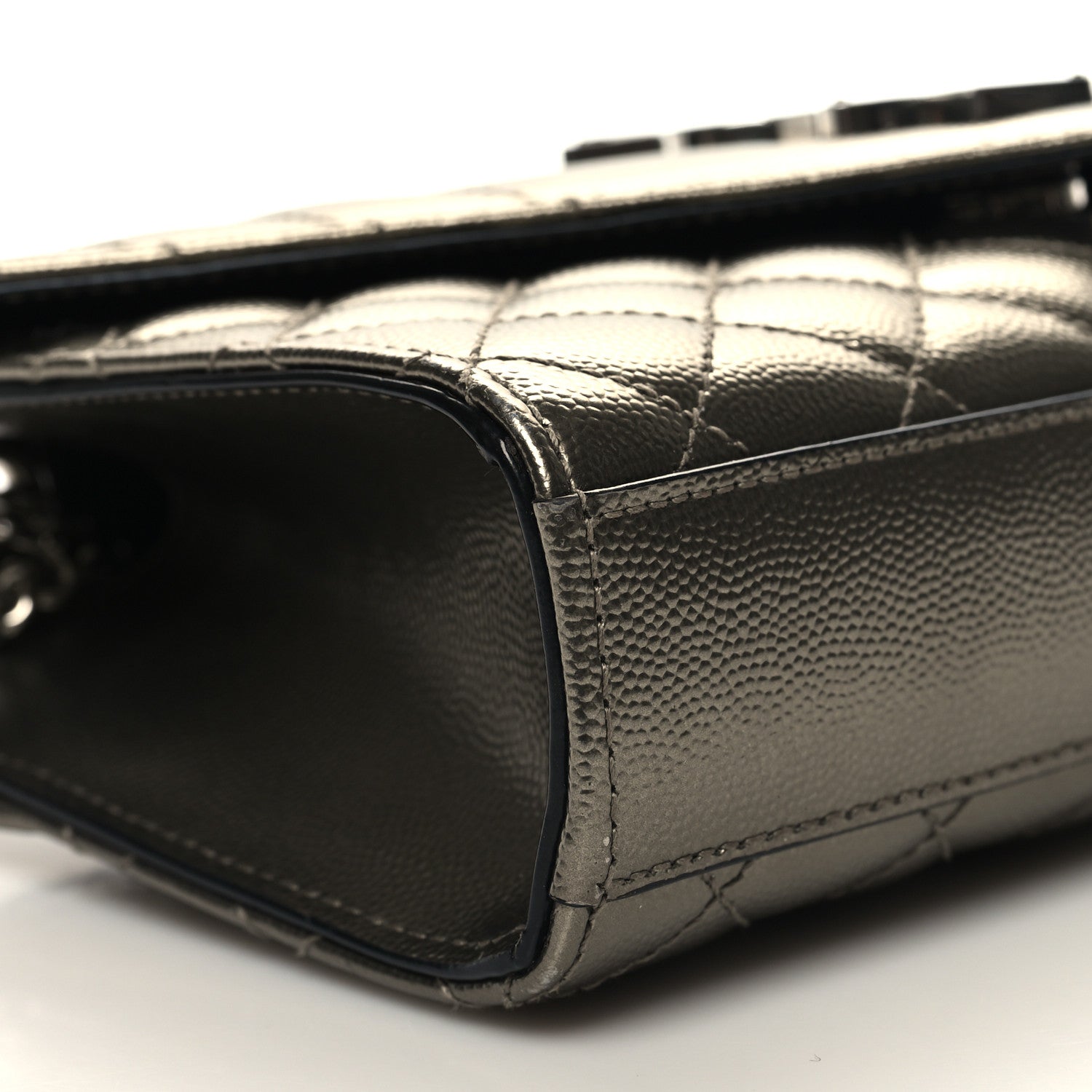 Saint Laurent Metallic Grain De Poudre Textured Mixed Matelasse Triquilt Small Monogram Satchel Piombo 8 of 9