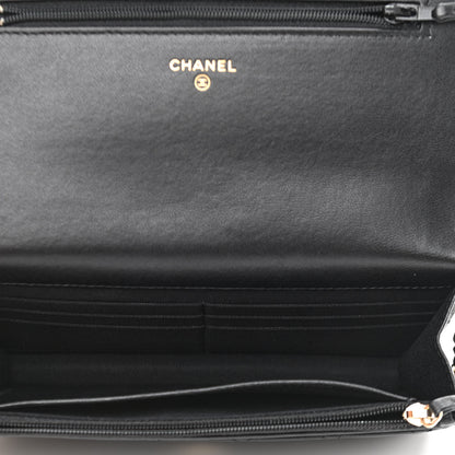Chanel Lambskin Quilted Pearl Wallet On Chain WOC Black 5 of 12