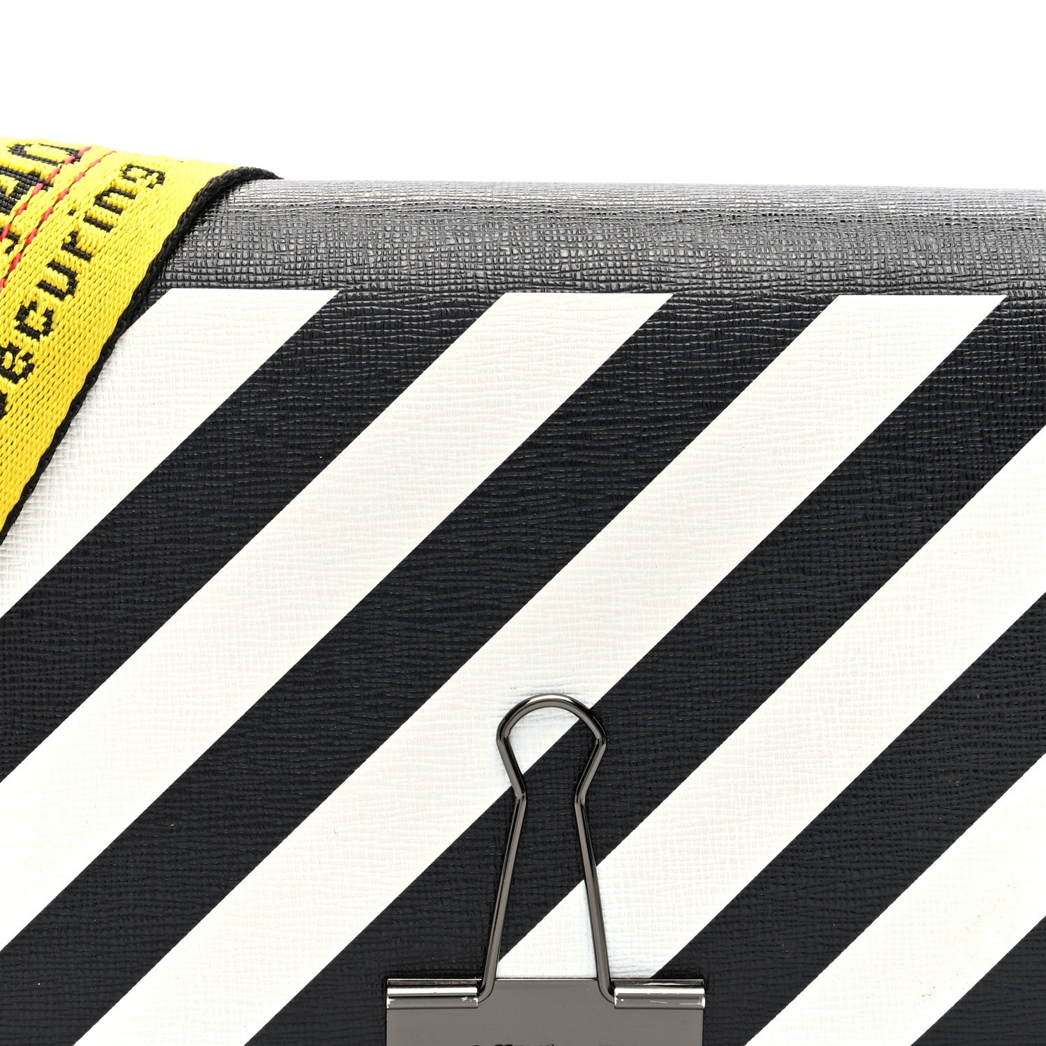 Off-White Saffiano Striped Mini Diag Binder Clip Bag Black White Yellow 7 of 9