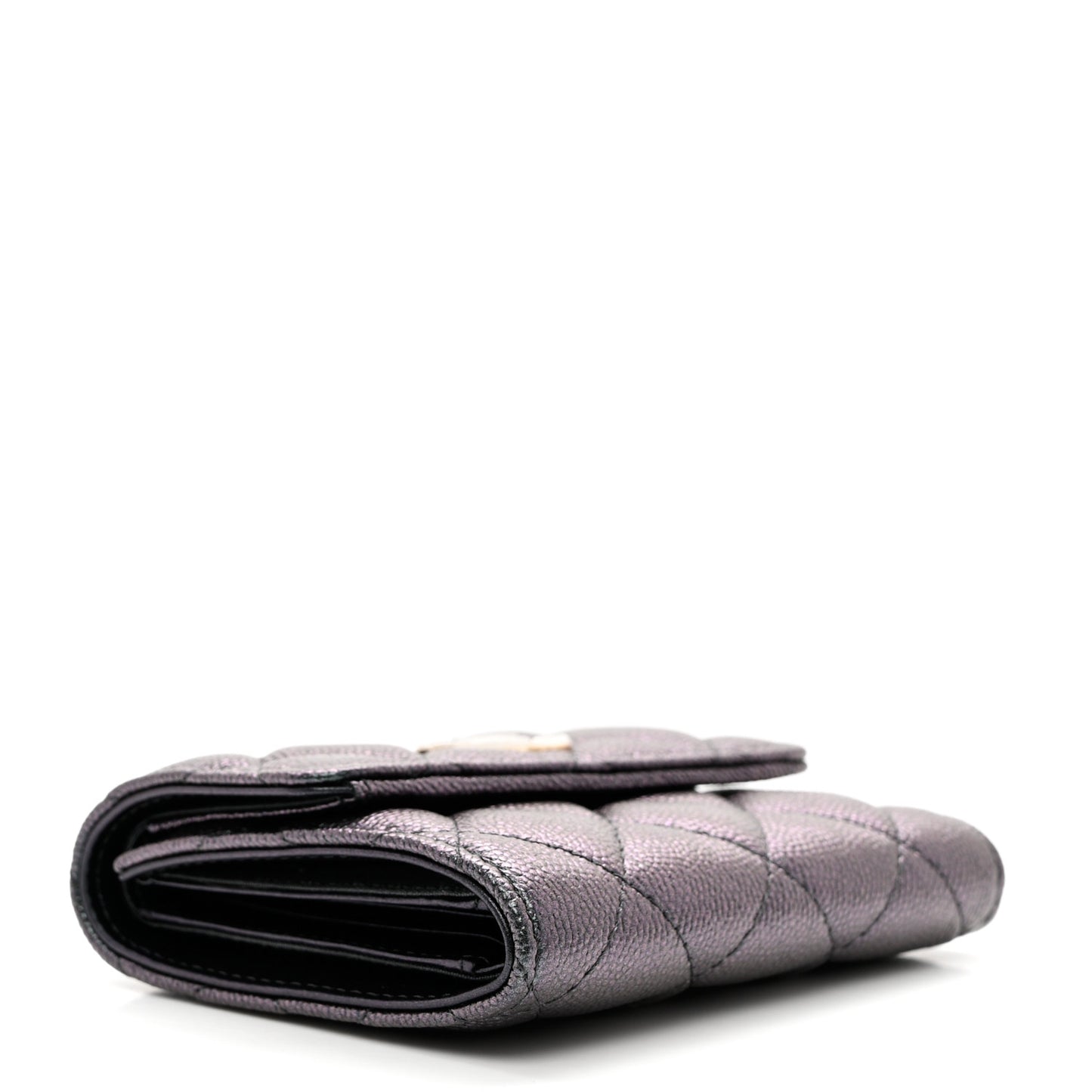 Iridescent Caviar Quilted Small Flap Wallet Black