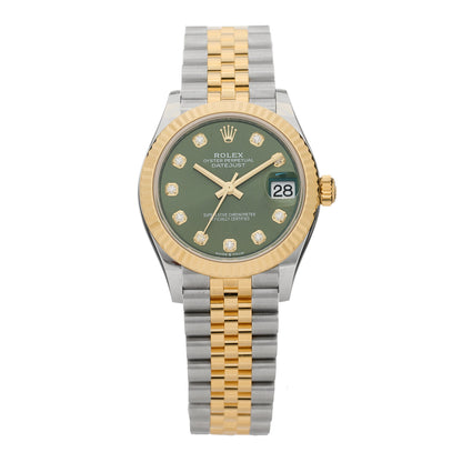 Rolex Stainless Steel 18K Yellow Gold Diamond 31mm Oyster Perpetual Datejust Watch Olive Green 278273 1 of 5