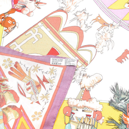 Hermes Cashmere Silk Kachinas Shawl 140 Mauve Rose Bonbon Jaune Vif 3 of 4