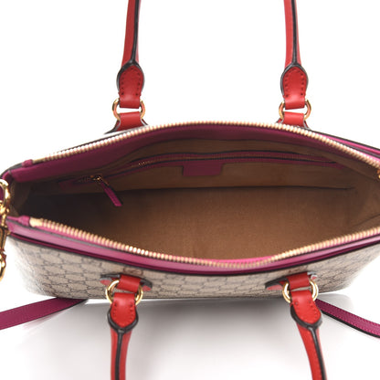 Gucci GG Supreme Monogram Moon Calfskin Small Zip Top Tote Beige Ebony Hibiscus Red New Rosette 5 of 7