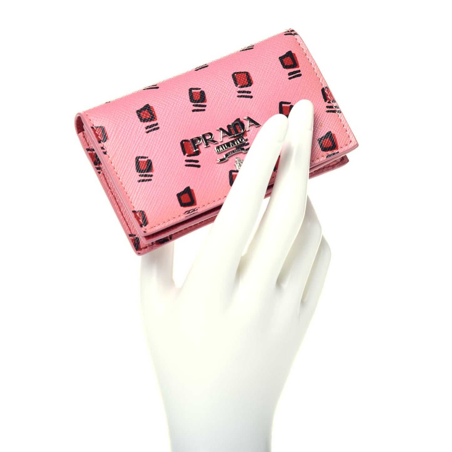 Saffiano Square Print Card Holder Petalo Fuoco