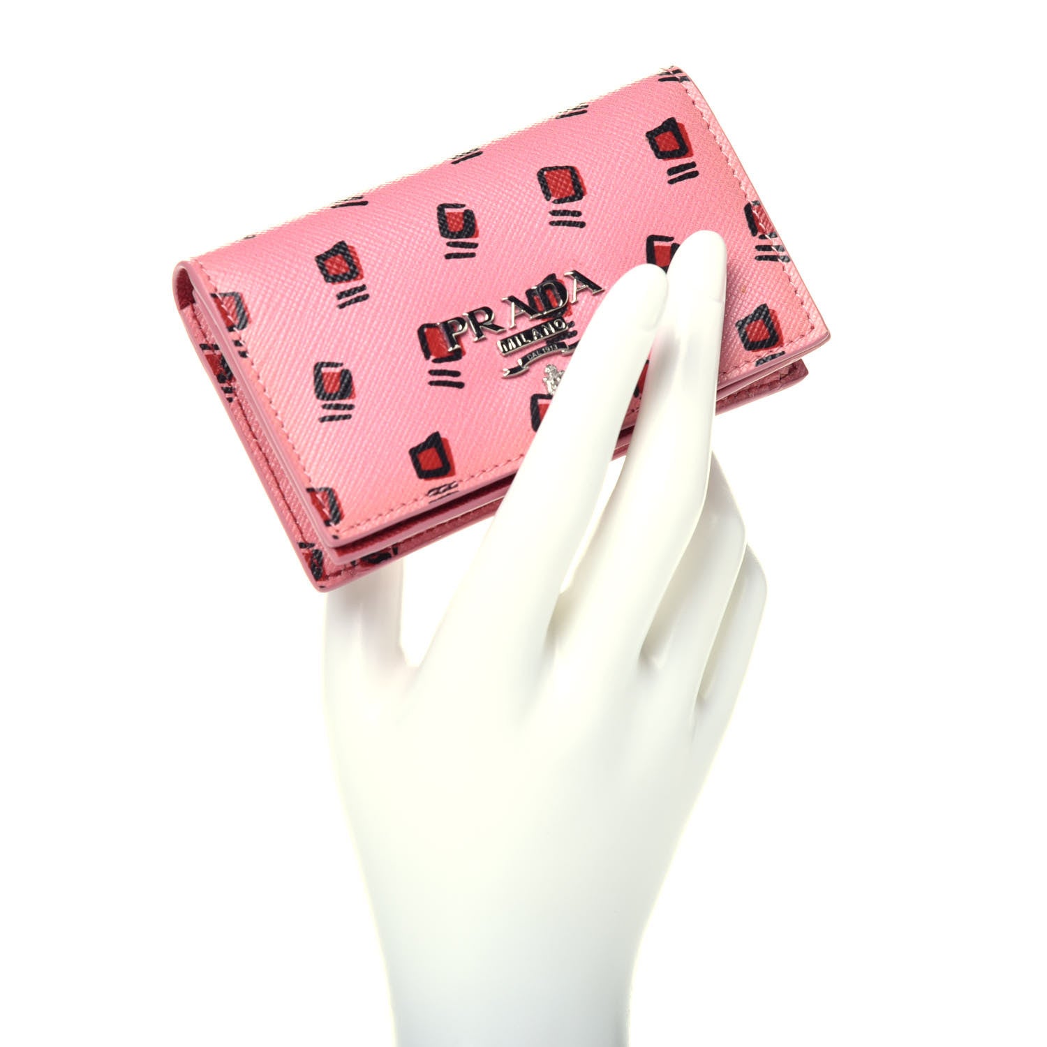 Prada Saffiano Square Print Card Holder Petalo Fuoco 2 of 7