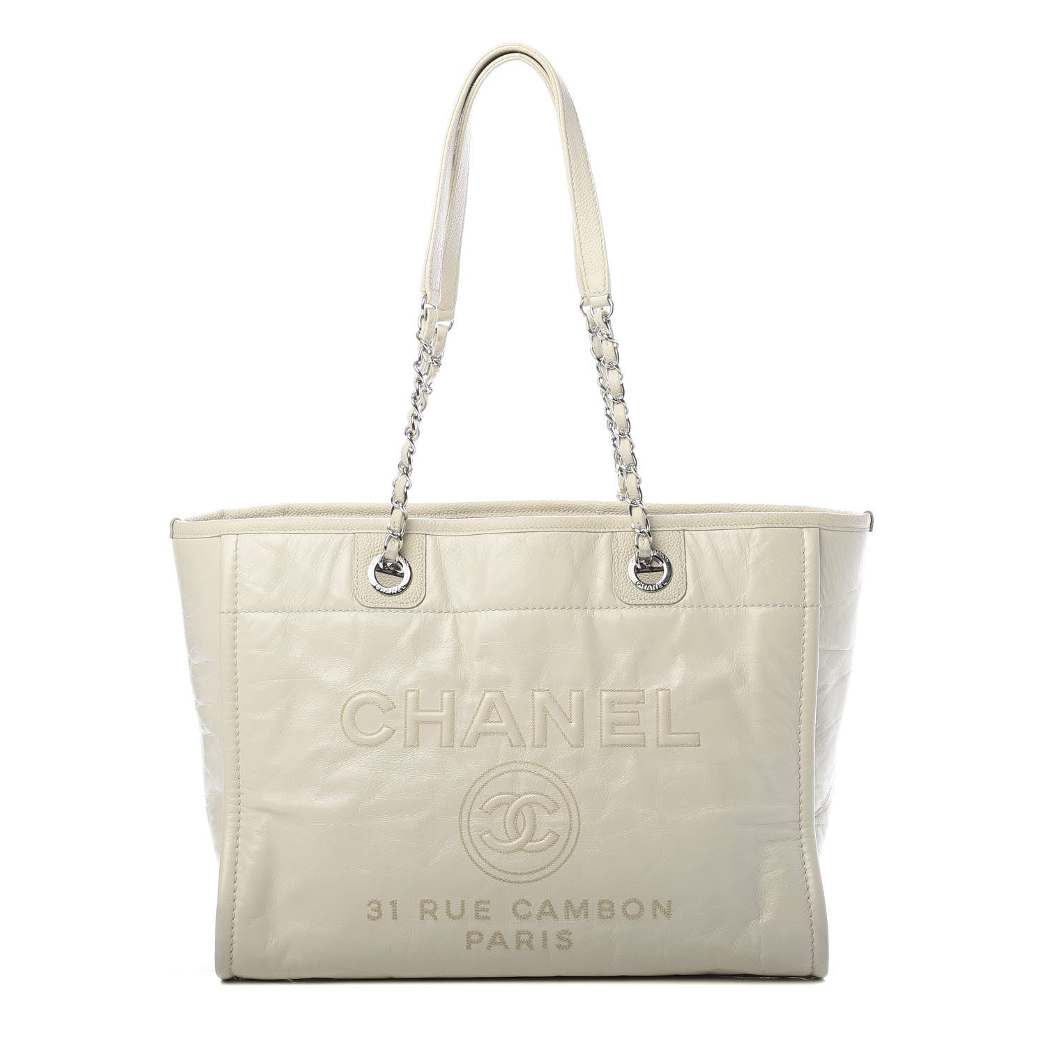 Chanel Glazed Calfskin Small Deauville Tote Ivory 1 of 12