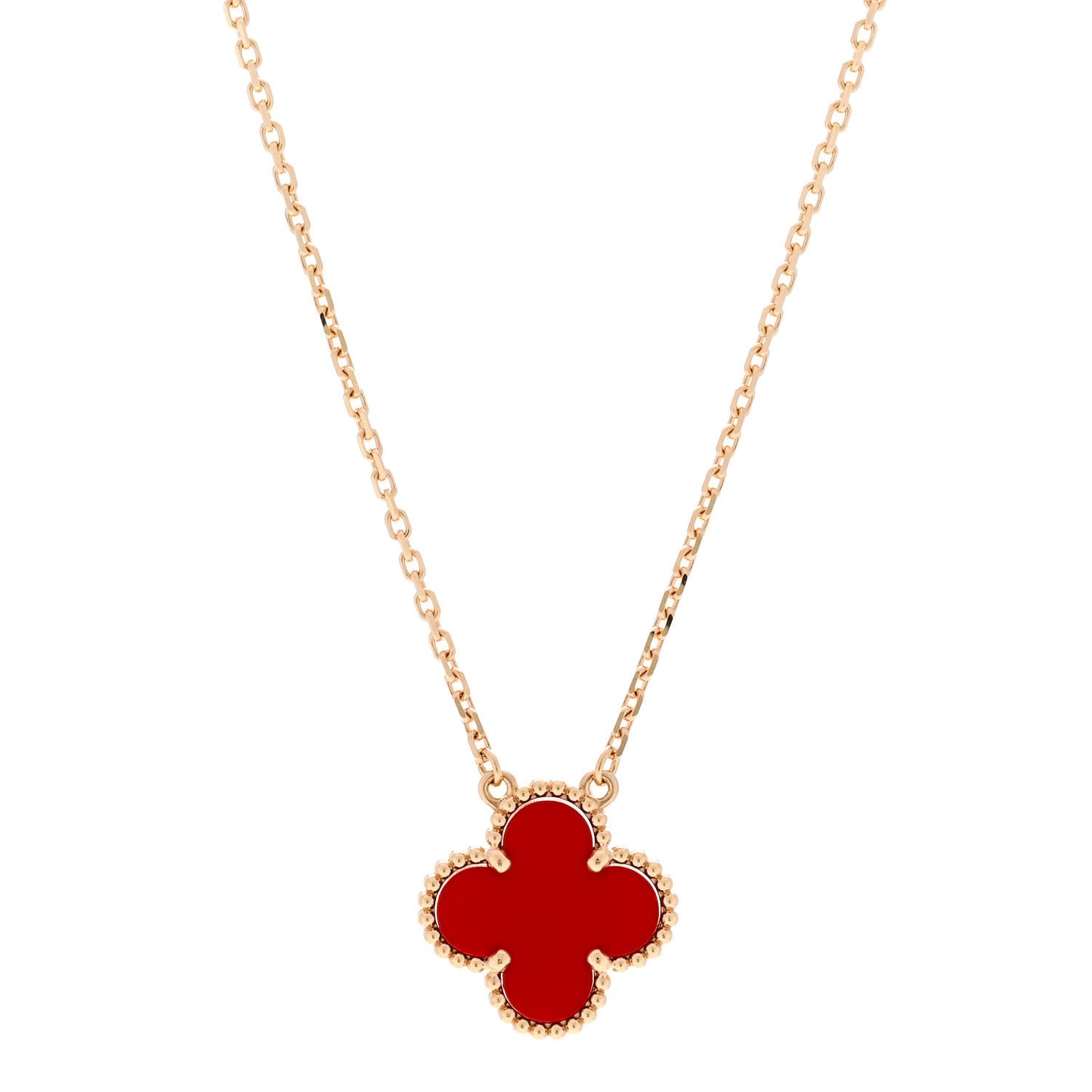18K Yellow Gold Carnelian Vintage Alhambra Pendant Necklace