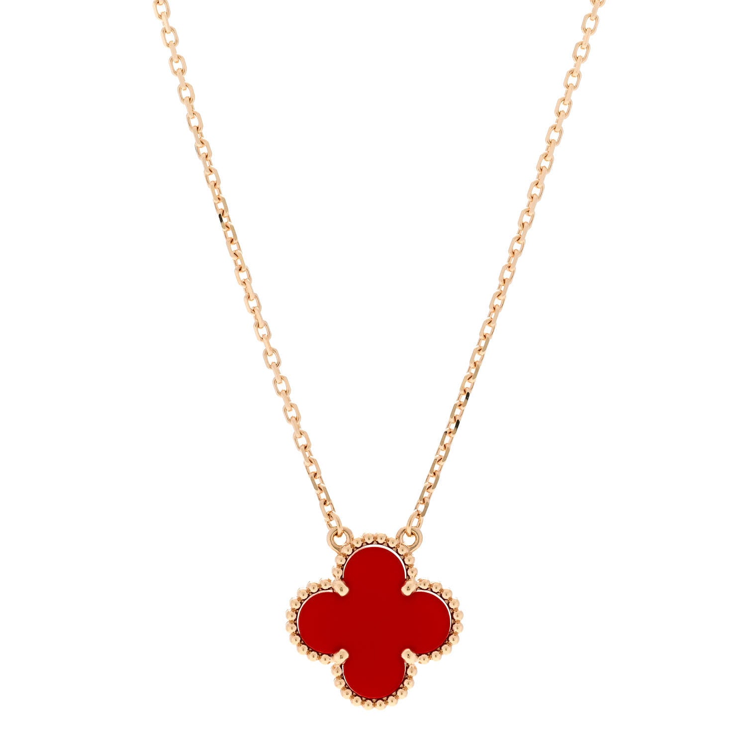 Van Cleef & Arpels 18K Yellow Gold Carnelian Vintage Alhambra Pendant Necklace 1 of 5