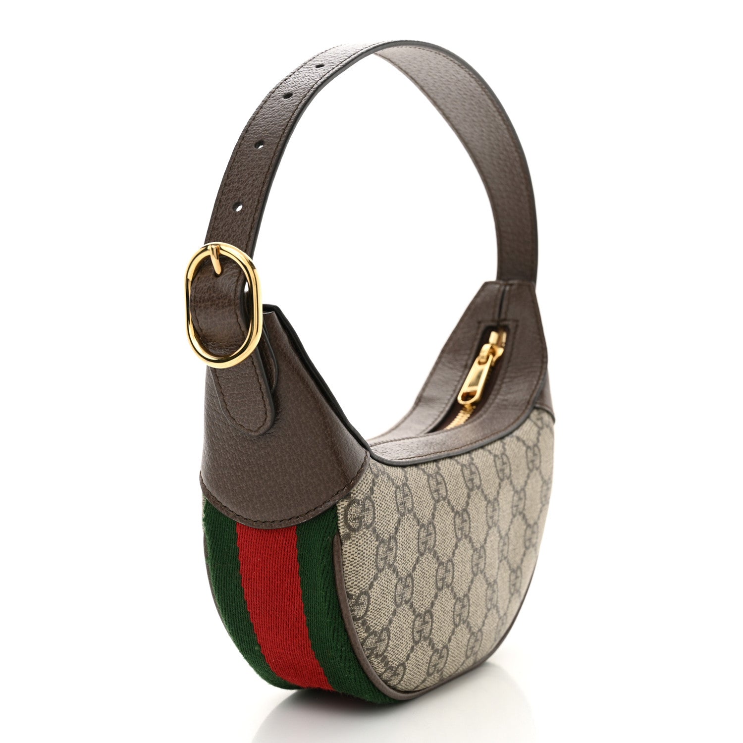 Gucci GG Supreme Monogram Textured Calfskin Web Mini Ophidia Half Moon Hobo Beige Ebony New Acero 3 of 10