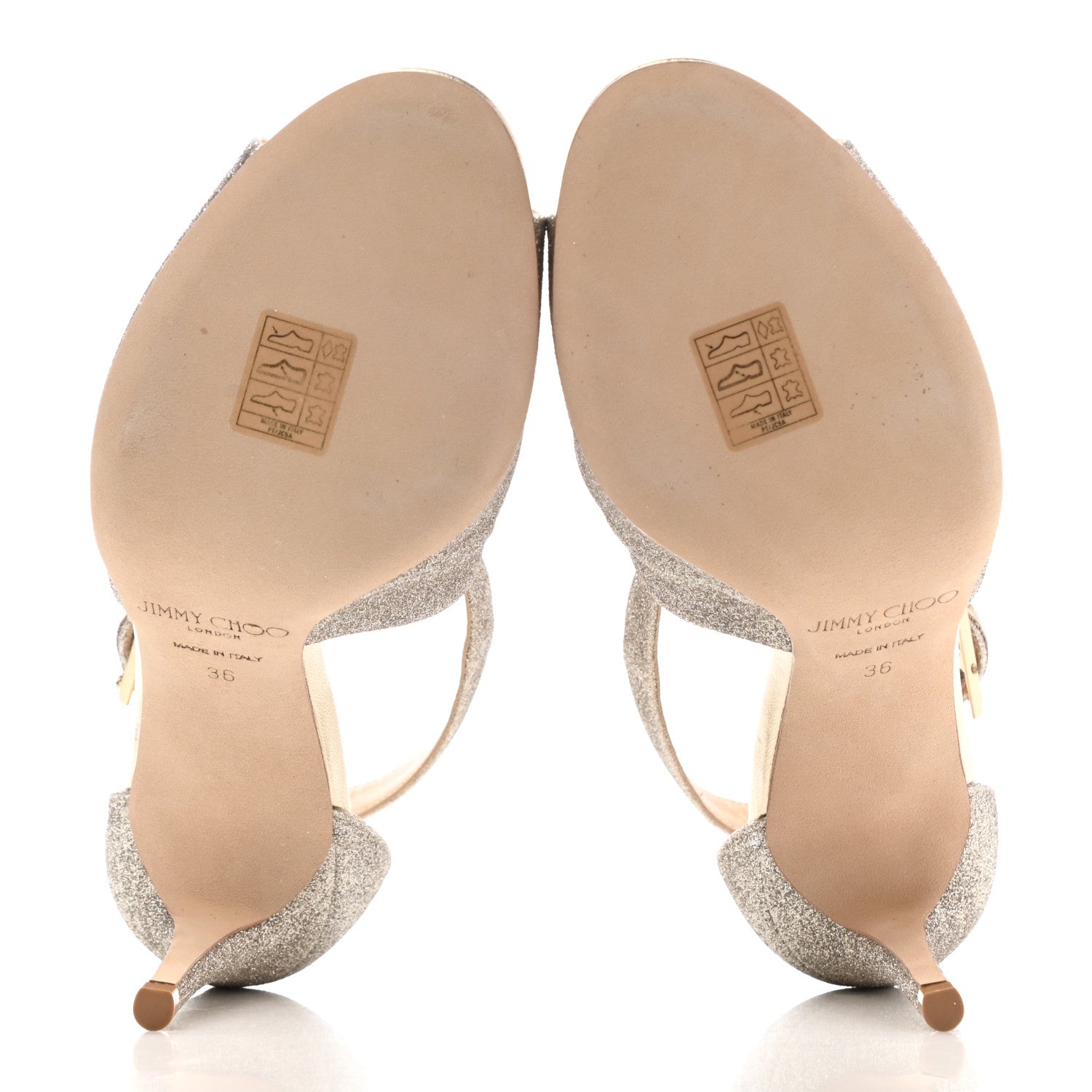 Jimmy Choo Dusty Glitter Emily 85 Sandals 36 Platinum Ice 5 of 10