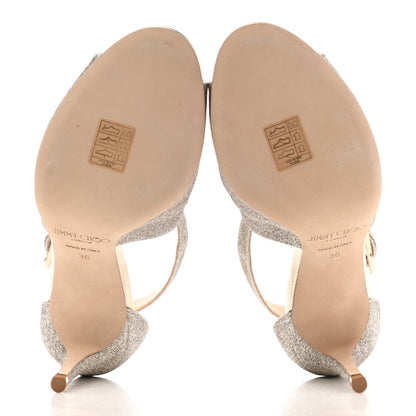 Jimmy Choo Dusty Glitter Emily 85 Sandals 36 Platinum Ice 5 of 10