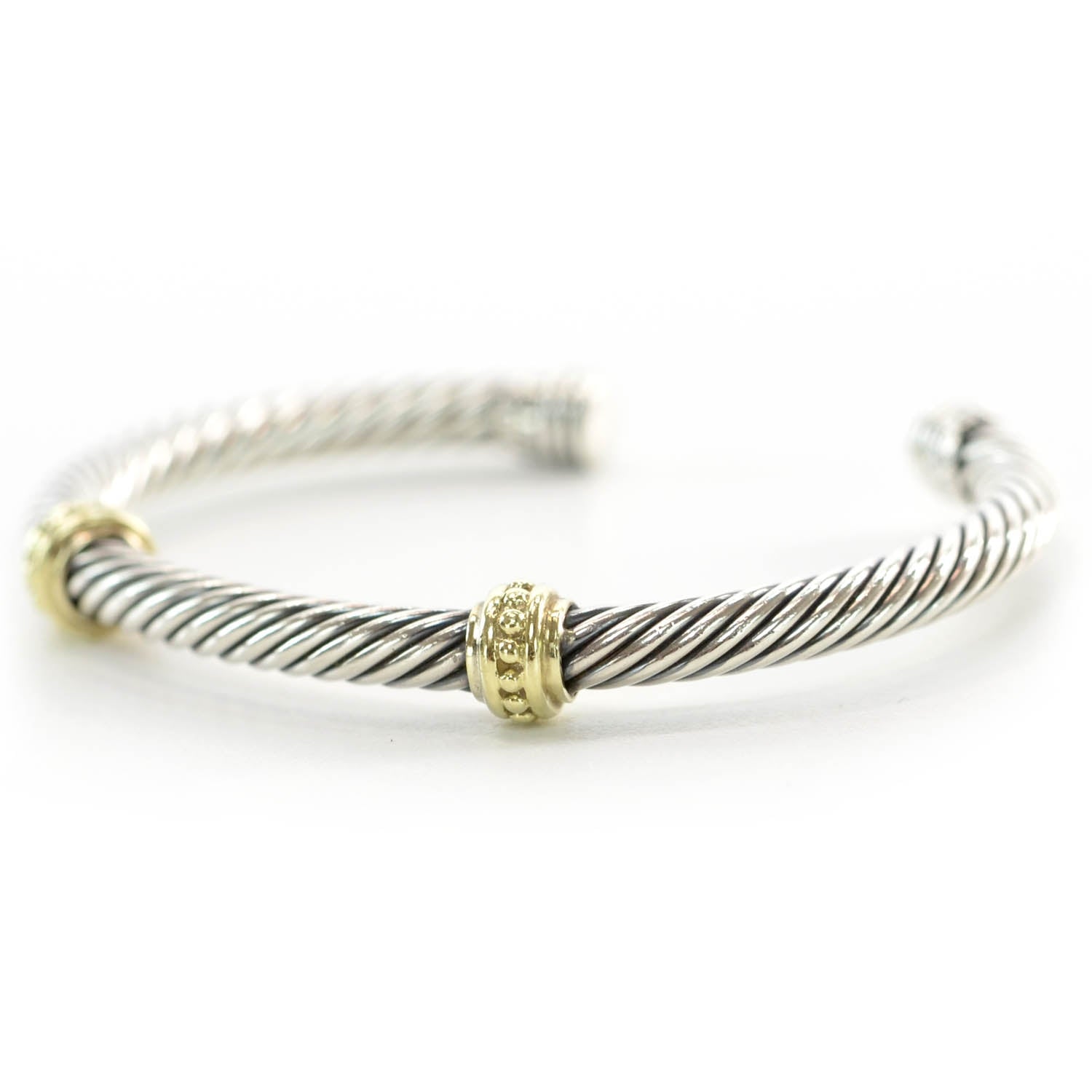 David Yurman Sterling Silver 14K Yellow Gold 5mm Cable Classics Two Station Bracelet 5 of 7