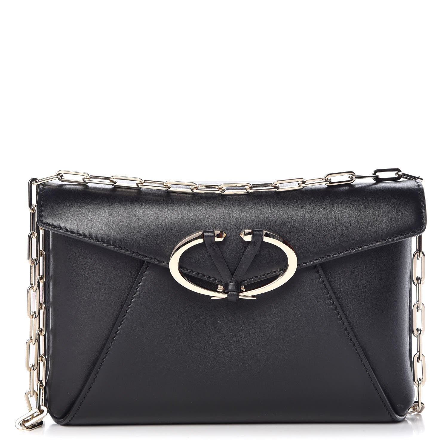 Valentino Garavani Calfskin V Rivet Chain Clutch Black 1 of 9