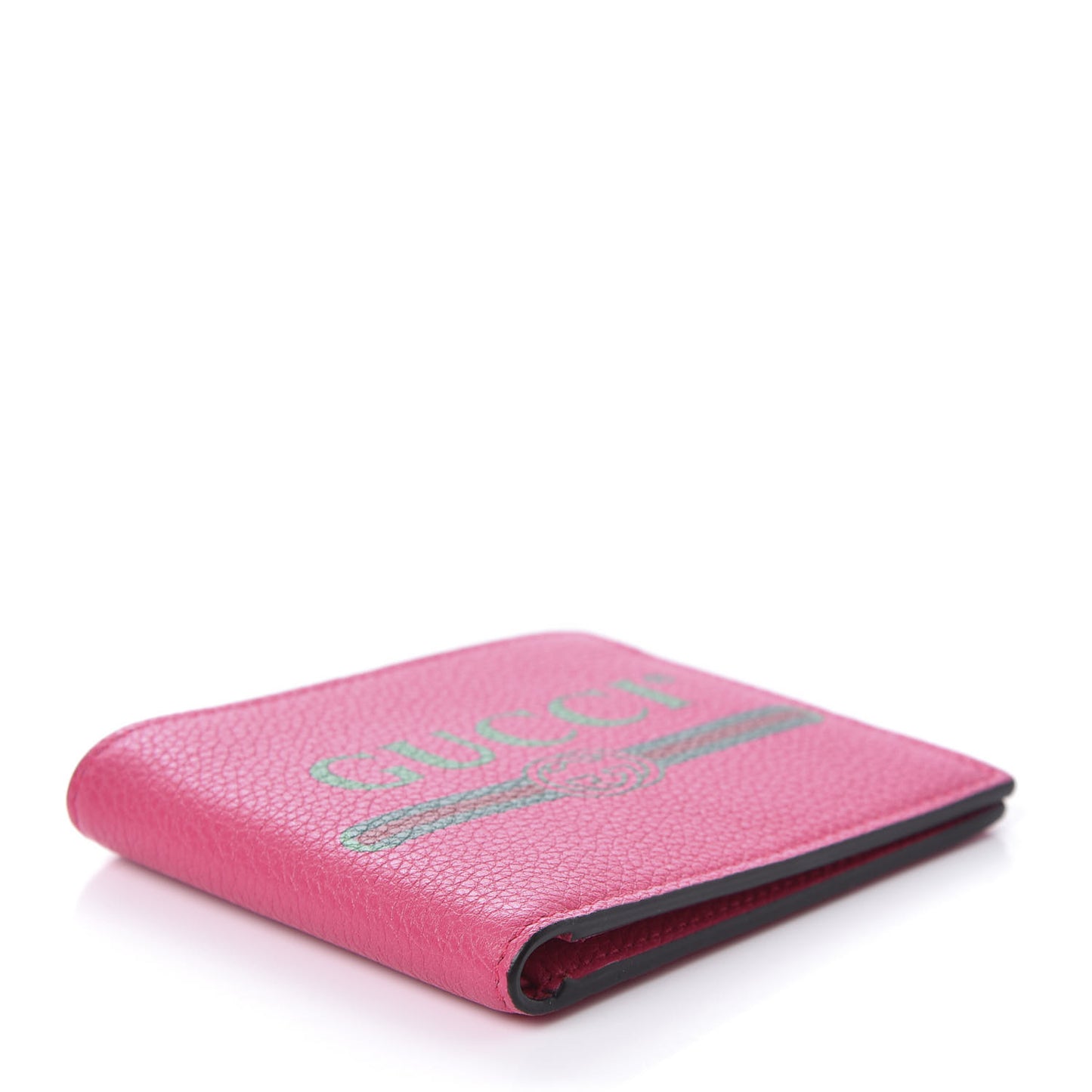 Grained Calfskin Logo Bi-Fold Wallet Box Pink Green