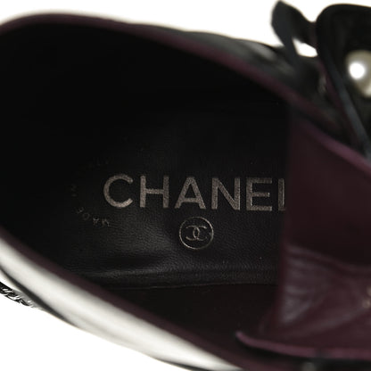 Chanel Crackled Calfskin Velvet Pearl Combat Short Boots 37.5 Black 10 of 15