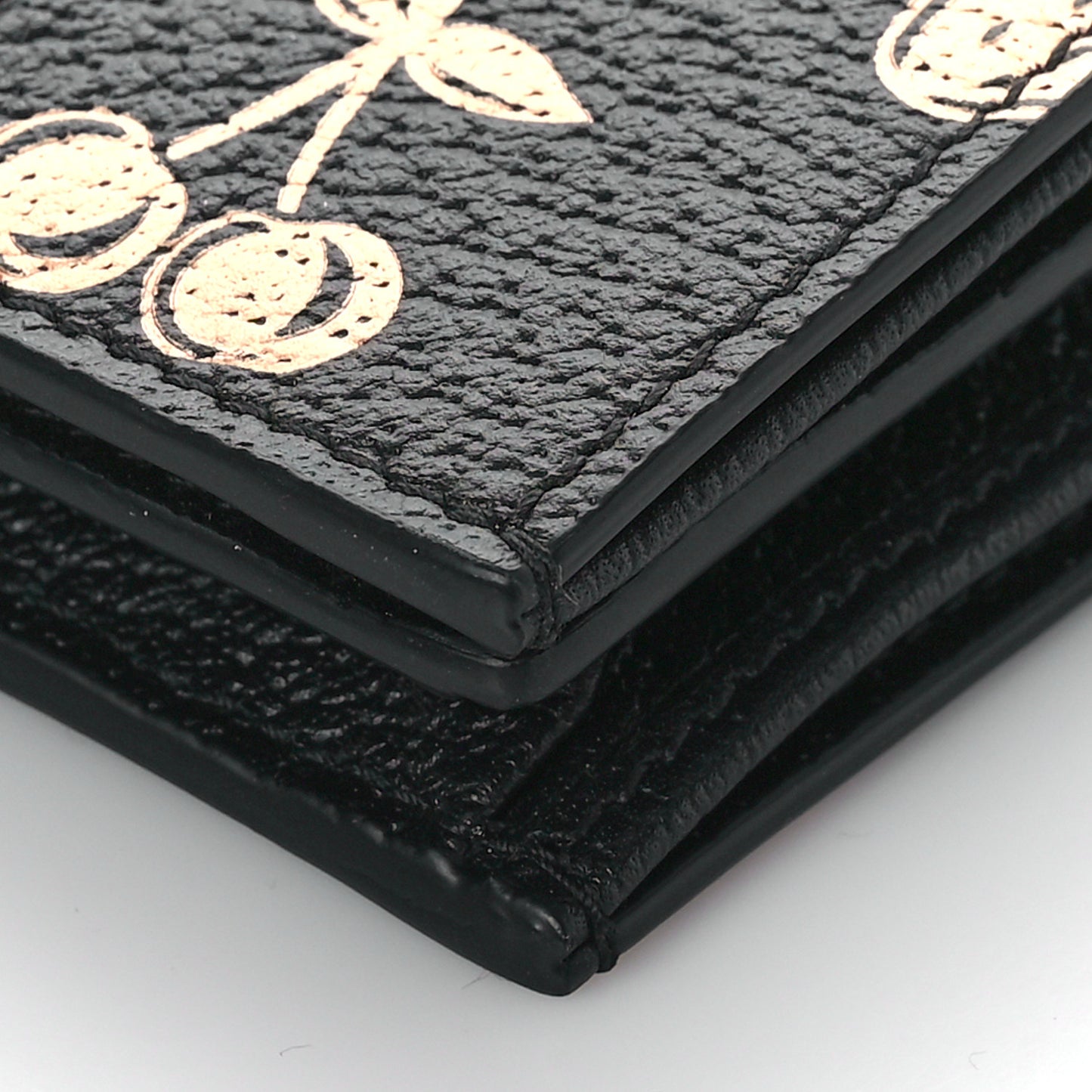 Textured Dollar Calfskin Berry Print GG Marmont Card Case Black Light Copper