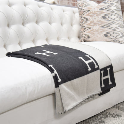 Hermes Wool Cashmere Avalon Blanket Ecru Gris Fonce 2 of 4