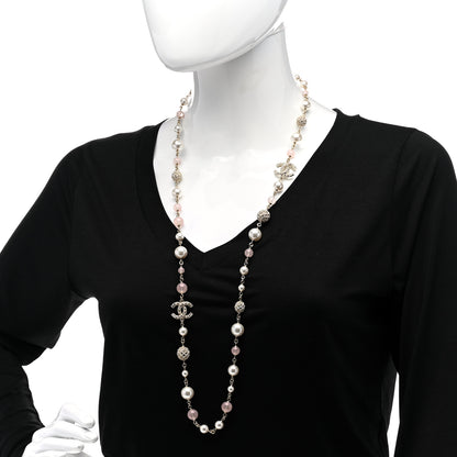Chanel Pearl Beaded Crystal CC Long Necklace Gold Pearly White Pink 2 of 6