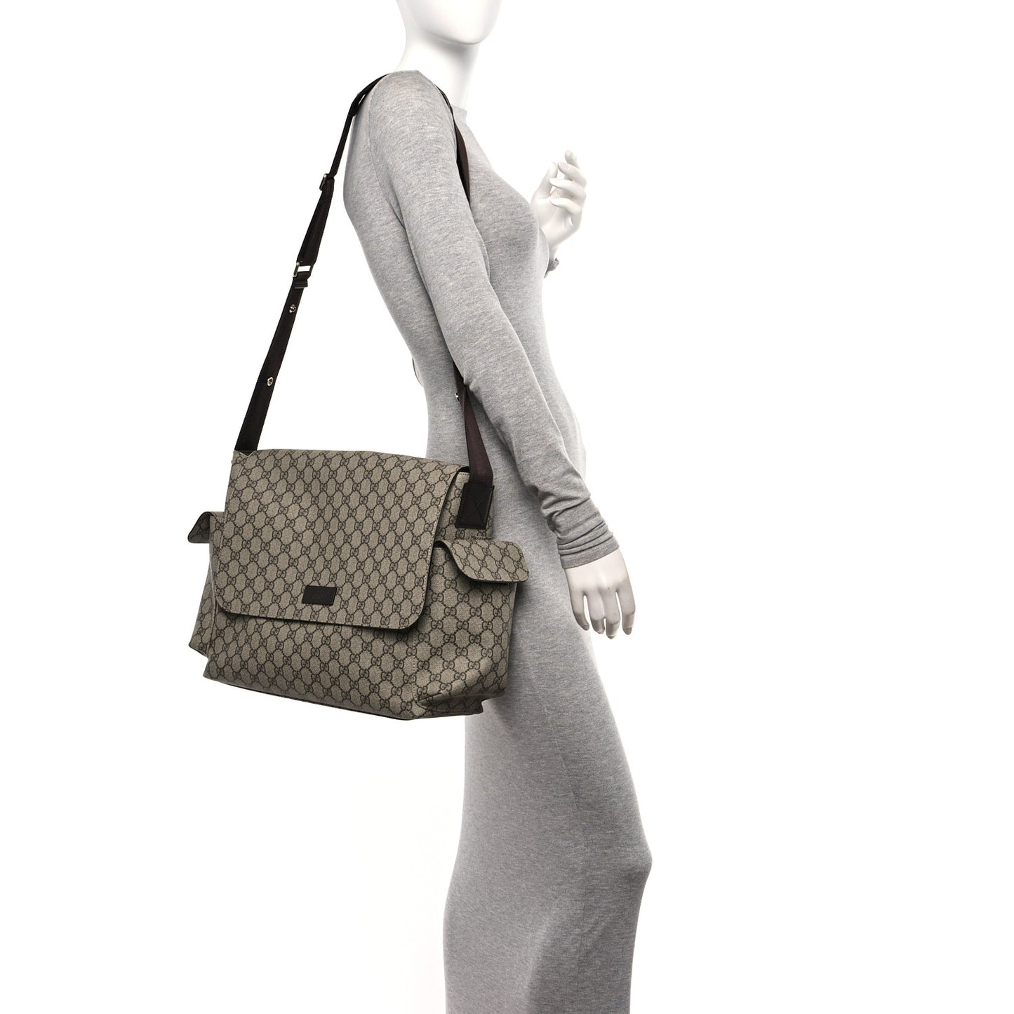 GG Plus Monogram Messenger Diaper Bag Dark Brown