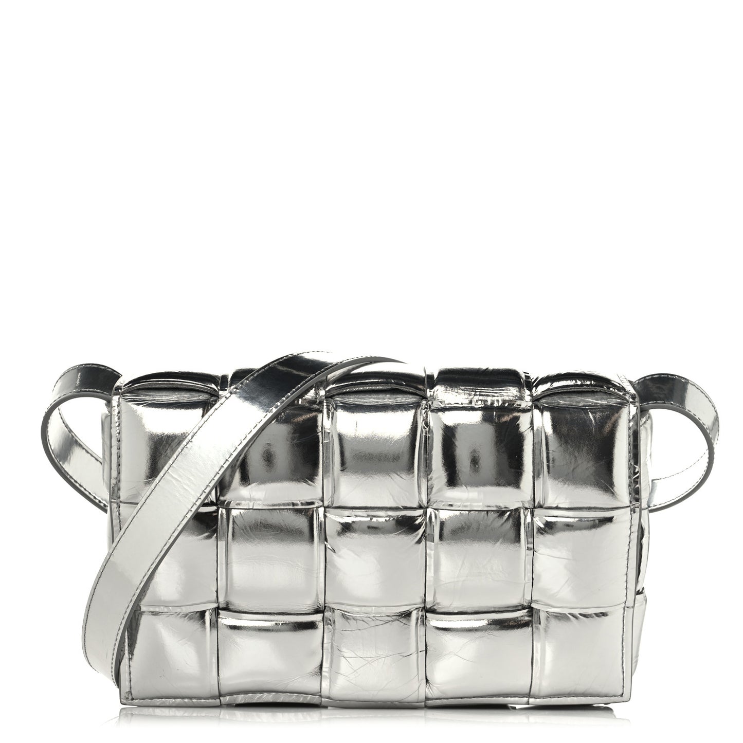 Metallic Lambskin Padded Cassette Crossbody Bag Silver