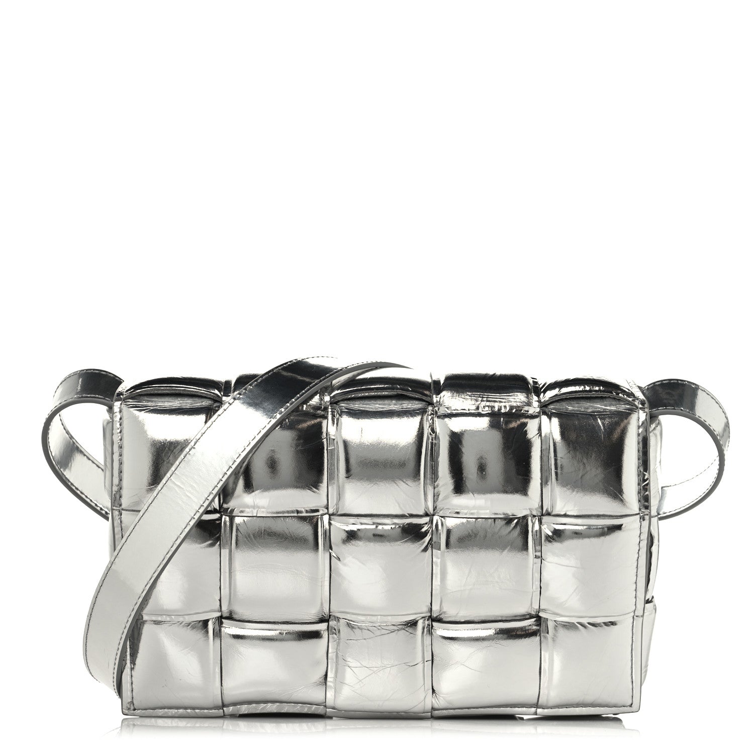 Bottega Veneta Metallic Lambskin Padded Cassette Crossbody Bag Silver 1 of 9