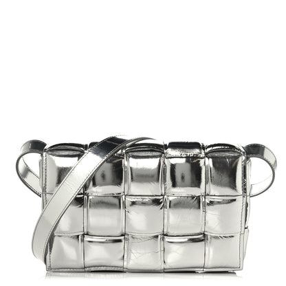 Bottega Veneta Metallic Lambskin Padded Cassette Crossbody Bag Silver 1 of 9