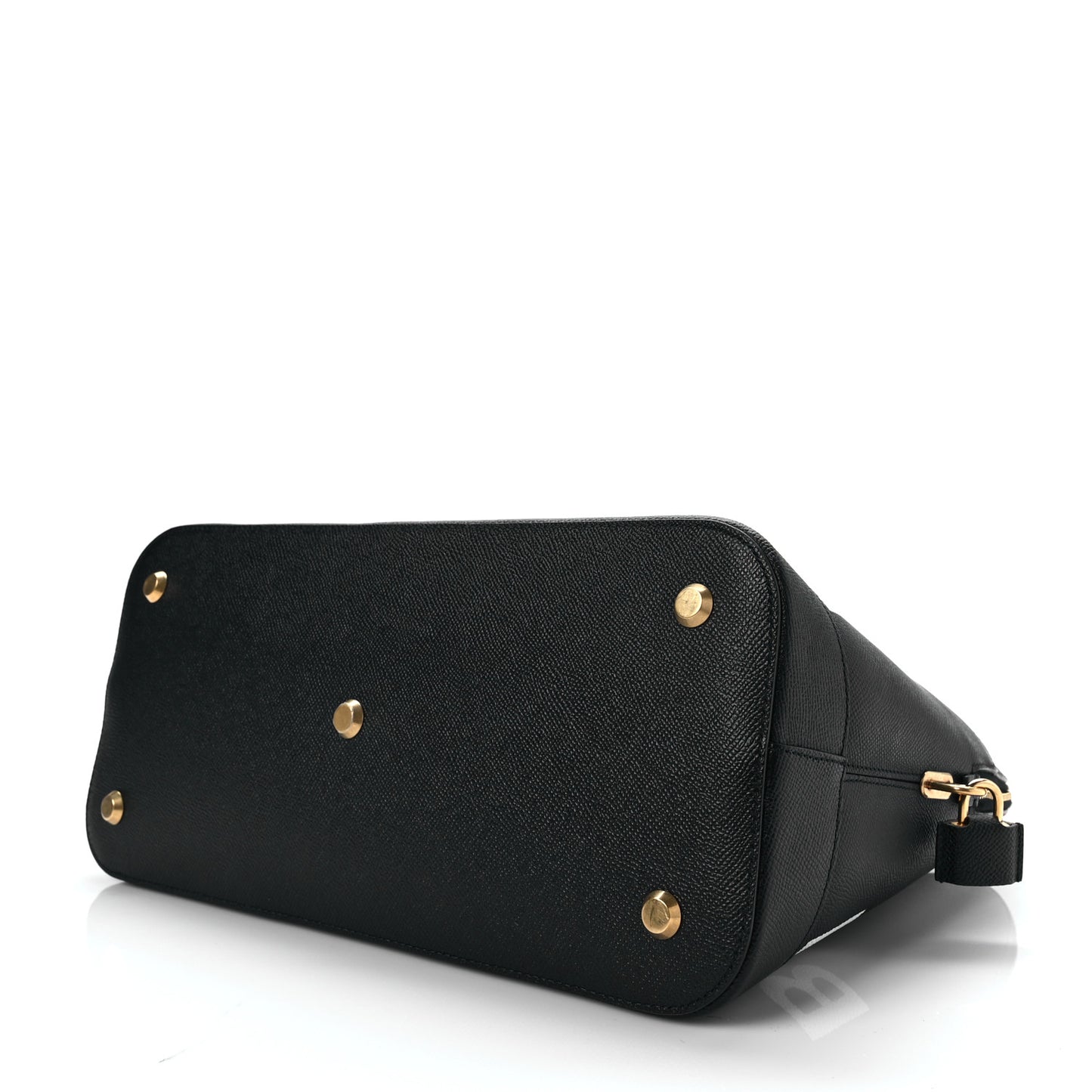 Signature Grained Calfskin Logo M Ville Top Handle Bag Black